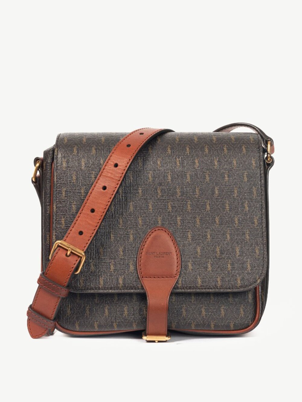 Saint Laurent YSL Chocolate, Khaki & Brown Monogramme Satchel